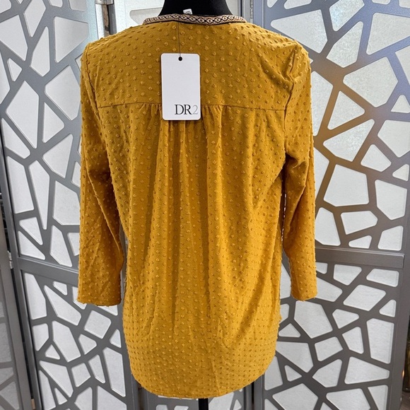 DR2 Golden Yellow Textured Blouse with Tassel Accents - Picture 2 of 8